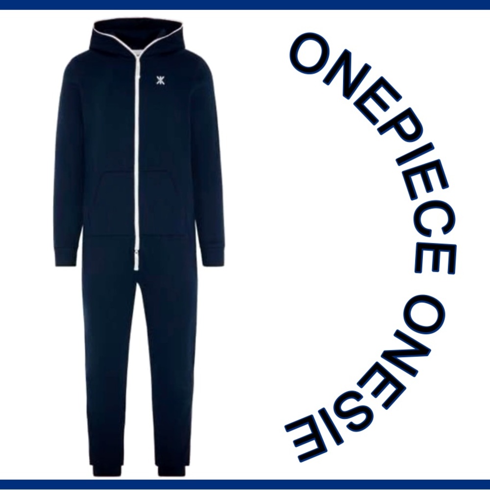 ONEPIECE RELAXED FIT NAVY ONESIE - HOODED, FULL BODY Sz S